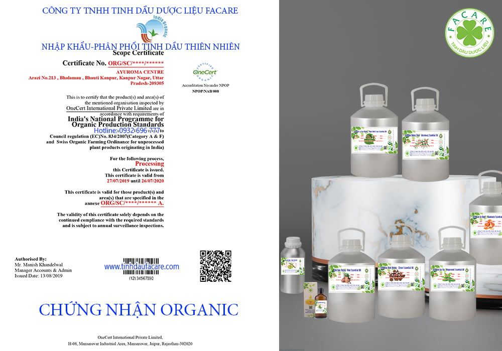 Chứng Nhận Organic Tinh Dầu Thiên Nhiên